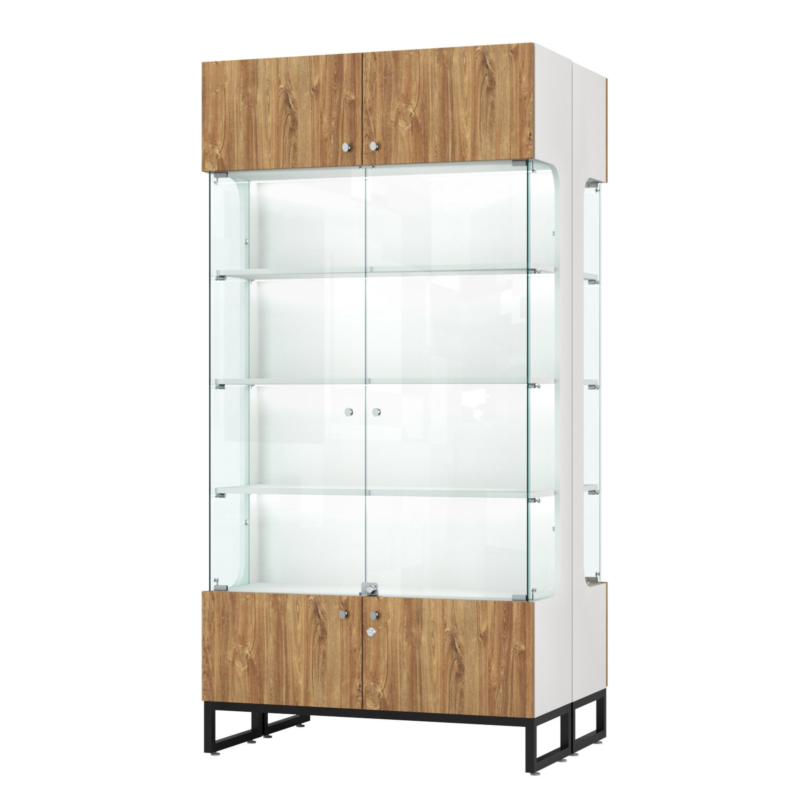 Витрина Монти №5-П двусторонняя Белый + Дуб канзас коричневый