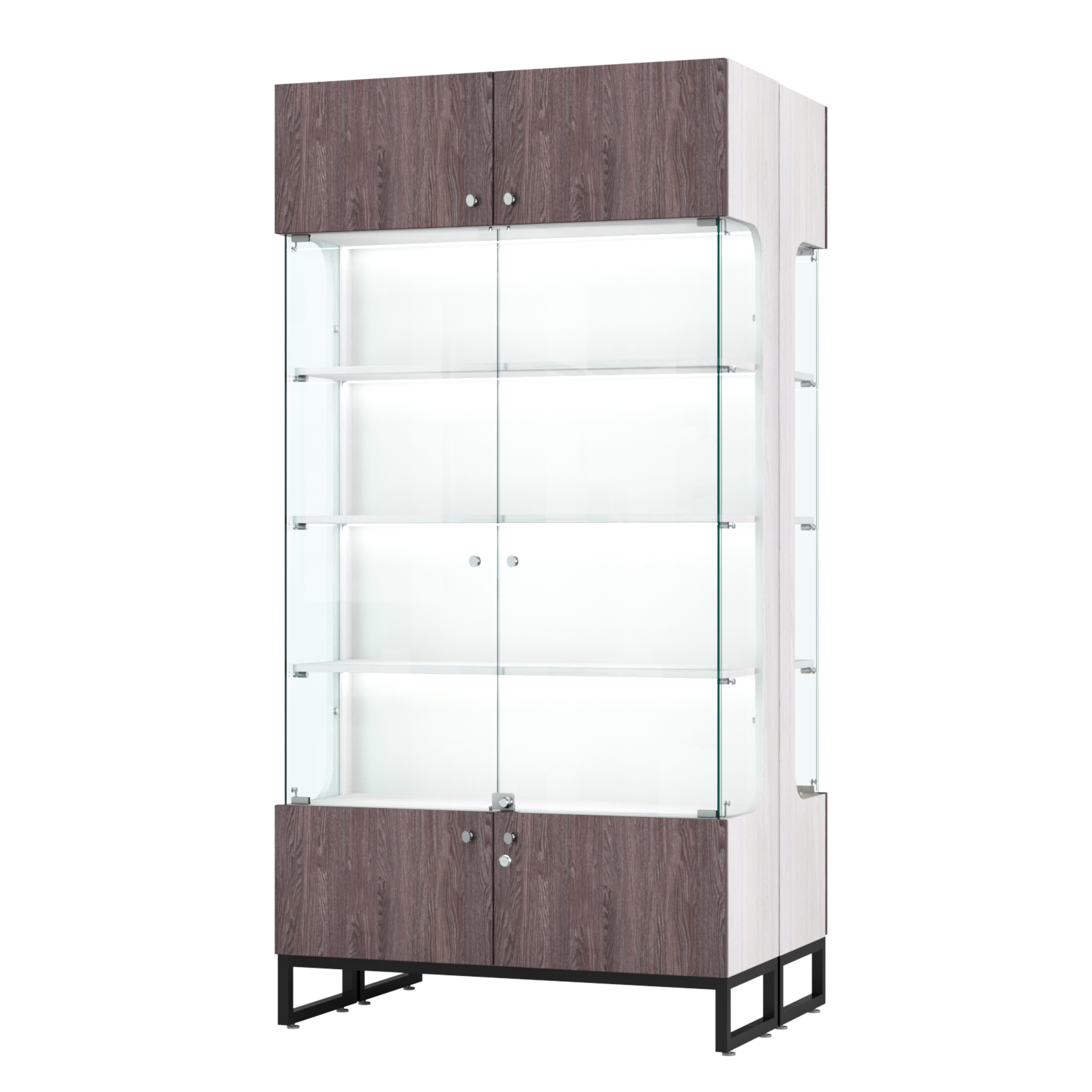 Витрина Монти №5-П двусторонняя Ясень Анкор светлый + Ясень Анкор темный