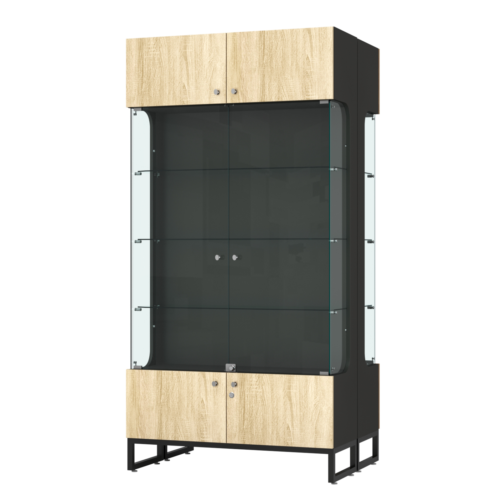 Витрина Монти №5-С двусторонняя Черный + Дуб Сонома