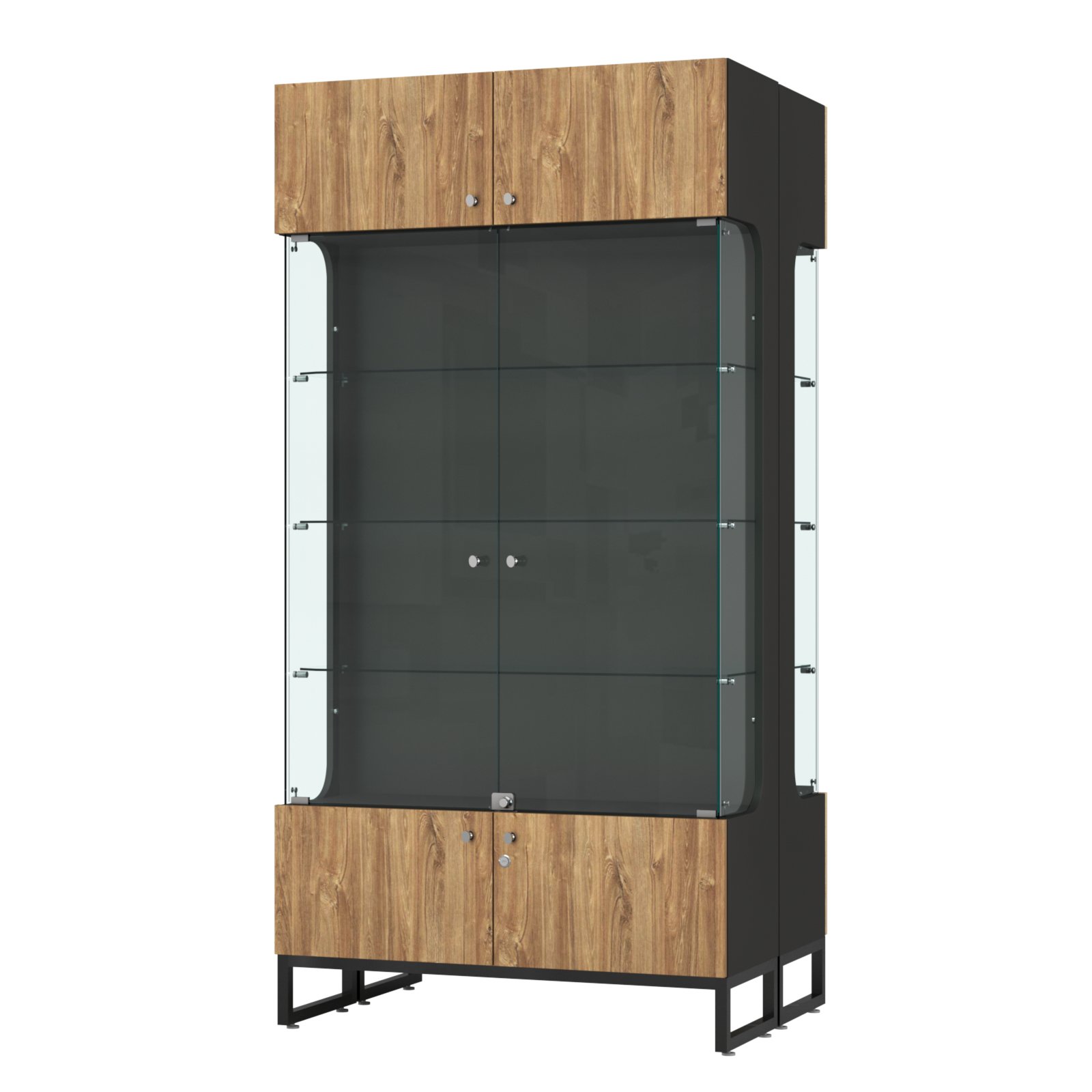 Витрина Монти №5-С двусторонняя Черный + Дуб Канзас Коричневый