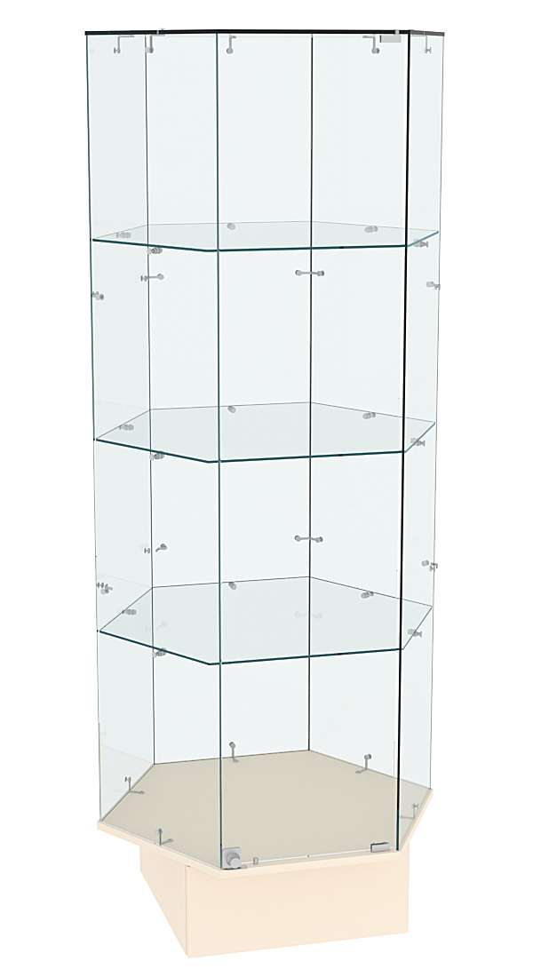 Витрина стеклянная шесть сторон Истра №43  (прозрачная) Крем Вайс