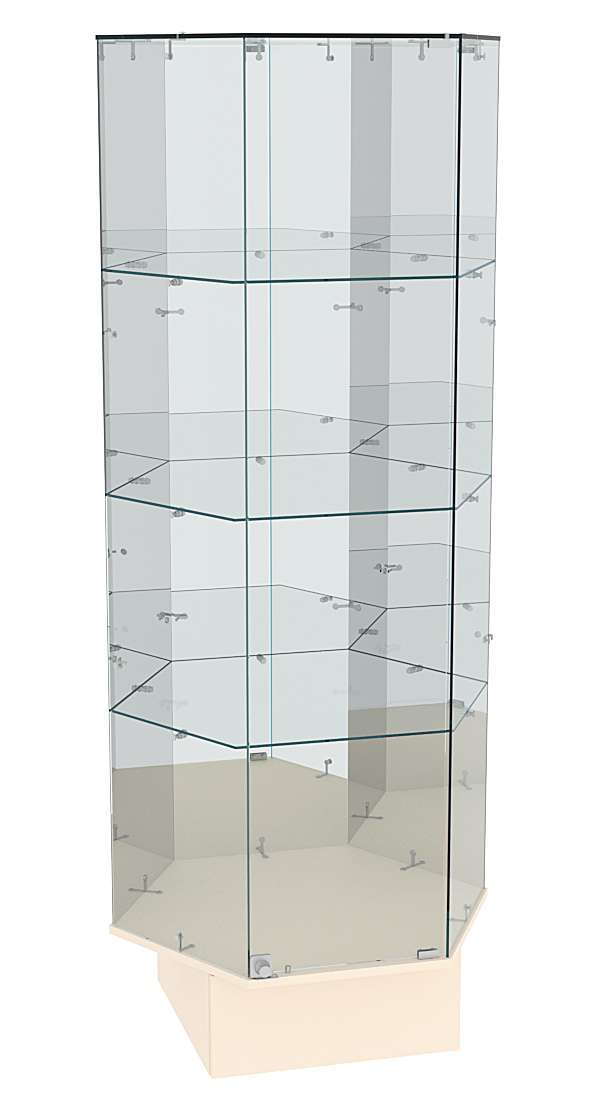 Витрина шестигранная Истра №44 (три задние стенки зеркальные) Крем Вайс