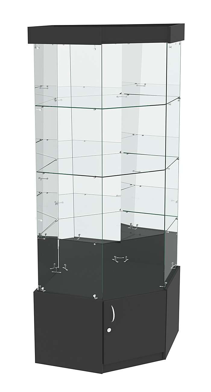 Витрина "Истра" угловая №119, шестигранная (З.С-зеркало), без дверей Черный