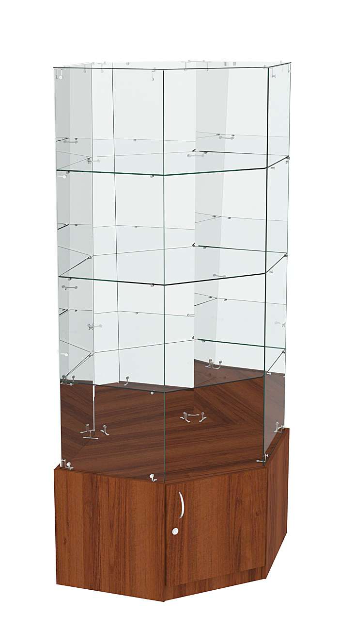 Витрина "Истра" угловая №220, шестигранная (З.С-зеркало), без дверей Орех