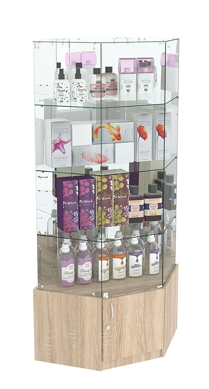 Витрина "Истра" угловая №222, шестигранная (З/С - зеркало) Дуб сонома