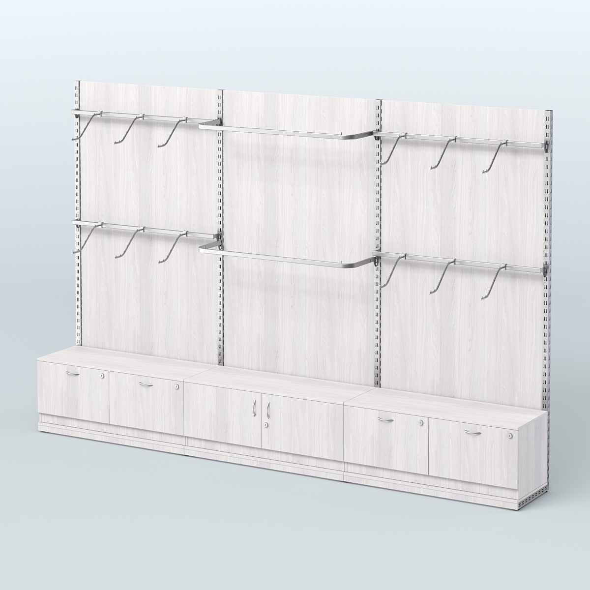 Система ЭЛЕГАНТ №3 пристенная с ДСП и тумбами Т15 и Т21(3600 мм) Ясень Анкор светлый