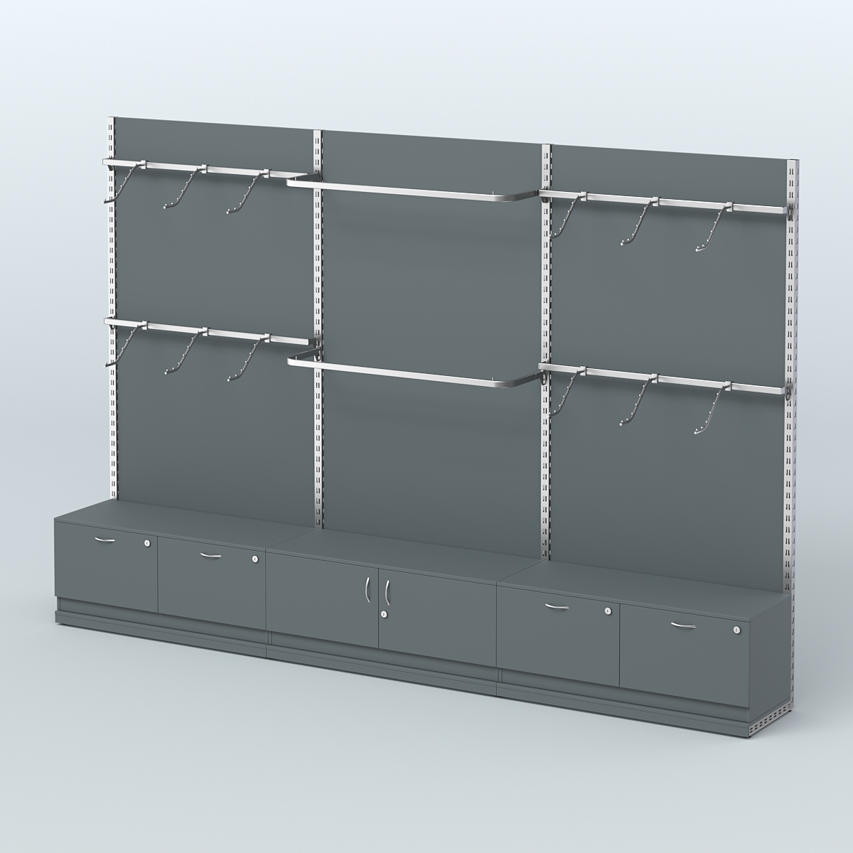 Система ЭЛЕГАНТ №3 пристенная с ДСП и тумбами Т15 и Т21(3600 мм) Темно-Серый
