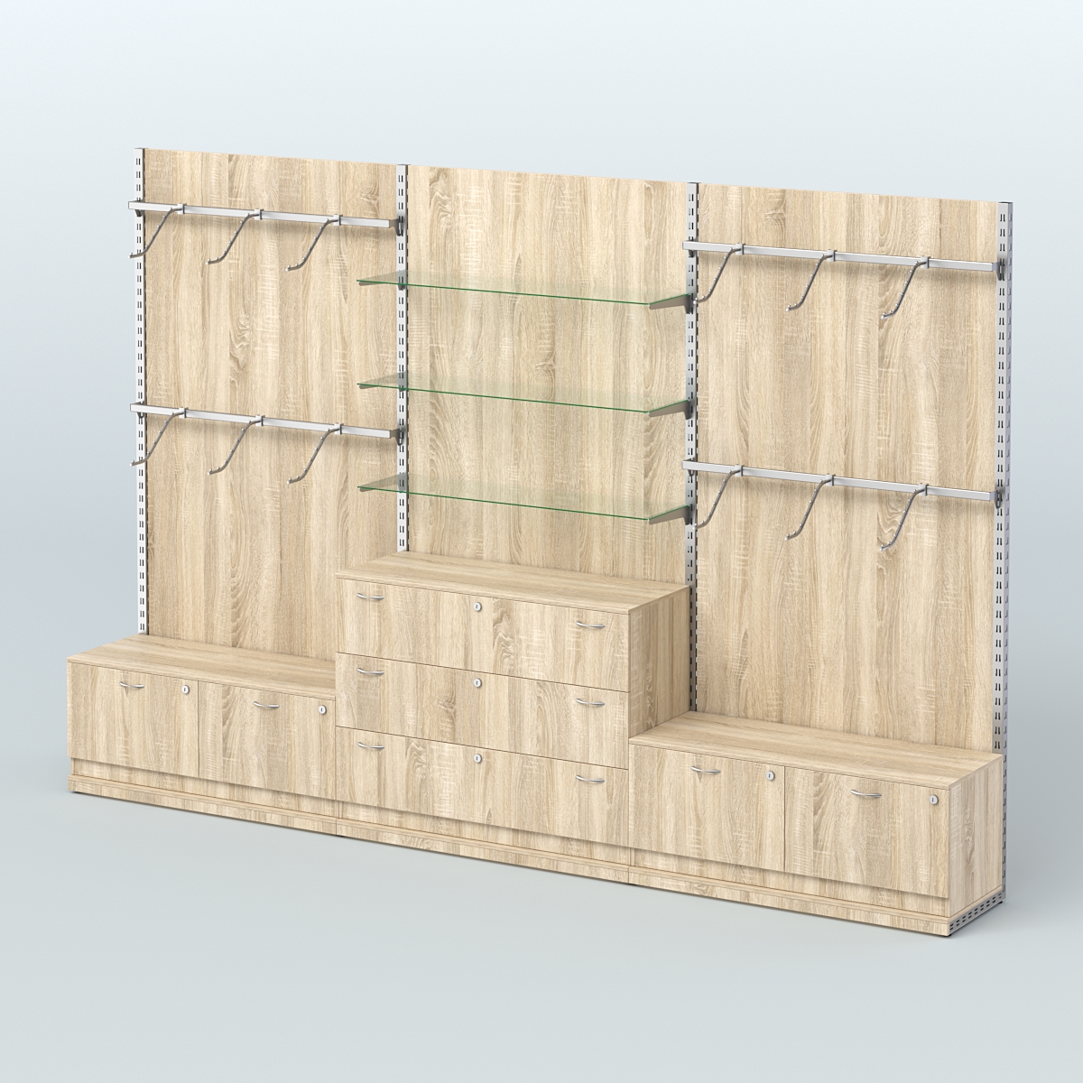 Система ЭЛЕГАНТ №4 пристенная с ДСП и тумбами Т15 и Т13 (3600 мм) Дуб сонома