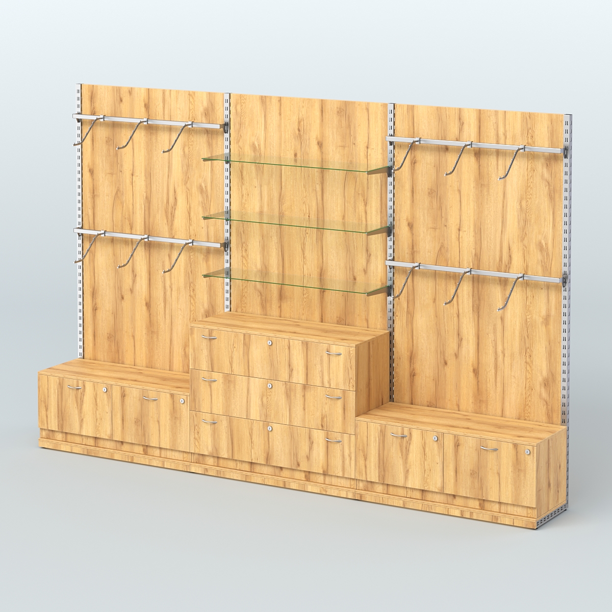 Система ЭЛЕГАНТ №4 пристенная с ДСП и тумбами Т15 и Т13 (3600 мм) Дуб Золотистый