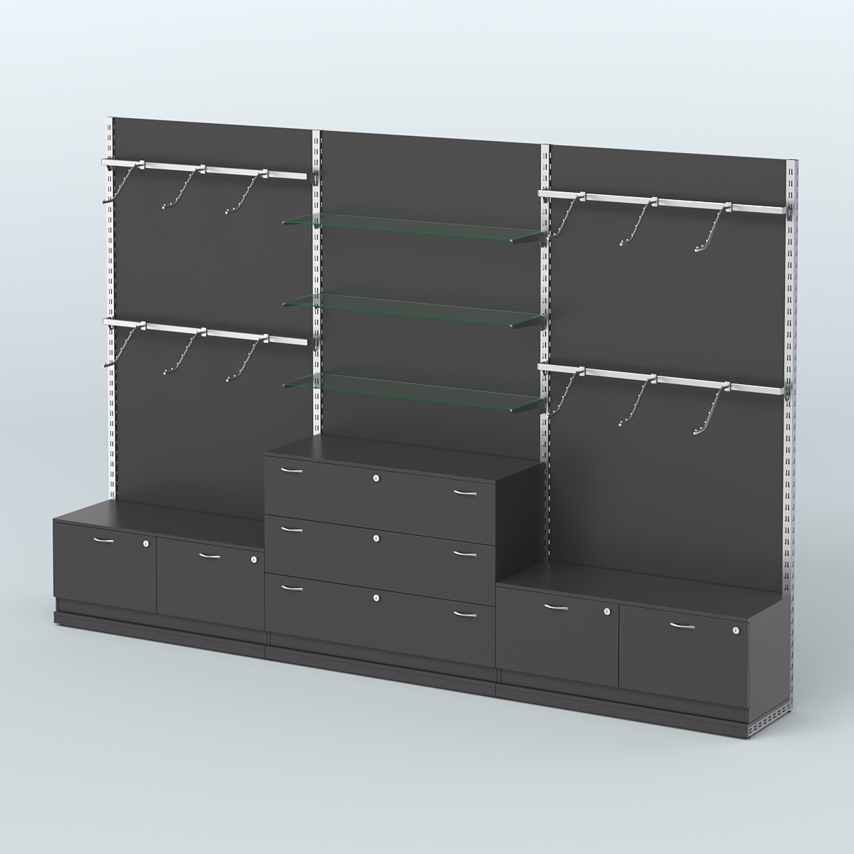 Система ЭЛЕГАНТ №4 пристенная с ДСП и тумбами Т15 и Т13 (3600 мм) Черный
