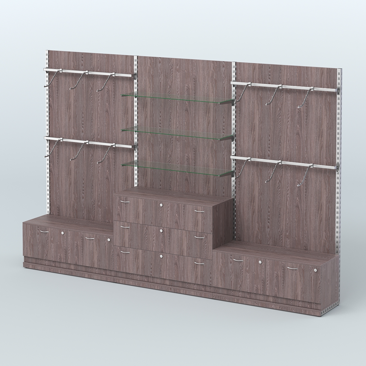 Система ЭЛЕГАНТ №4 пристенная с ДСП и тумбами Т15 и Т13 (3600 мм) Ясень Анкор темный