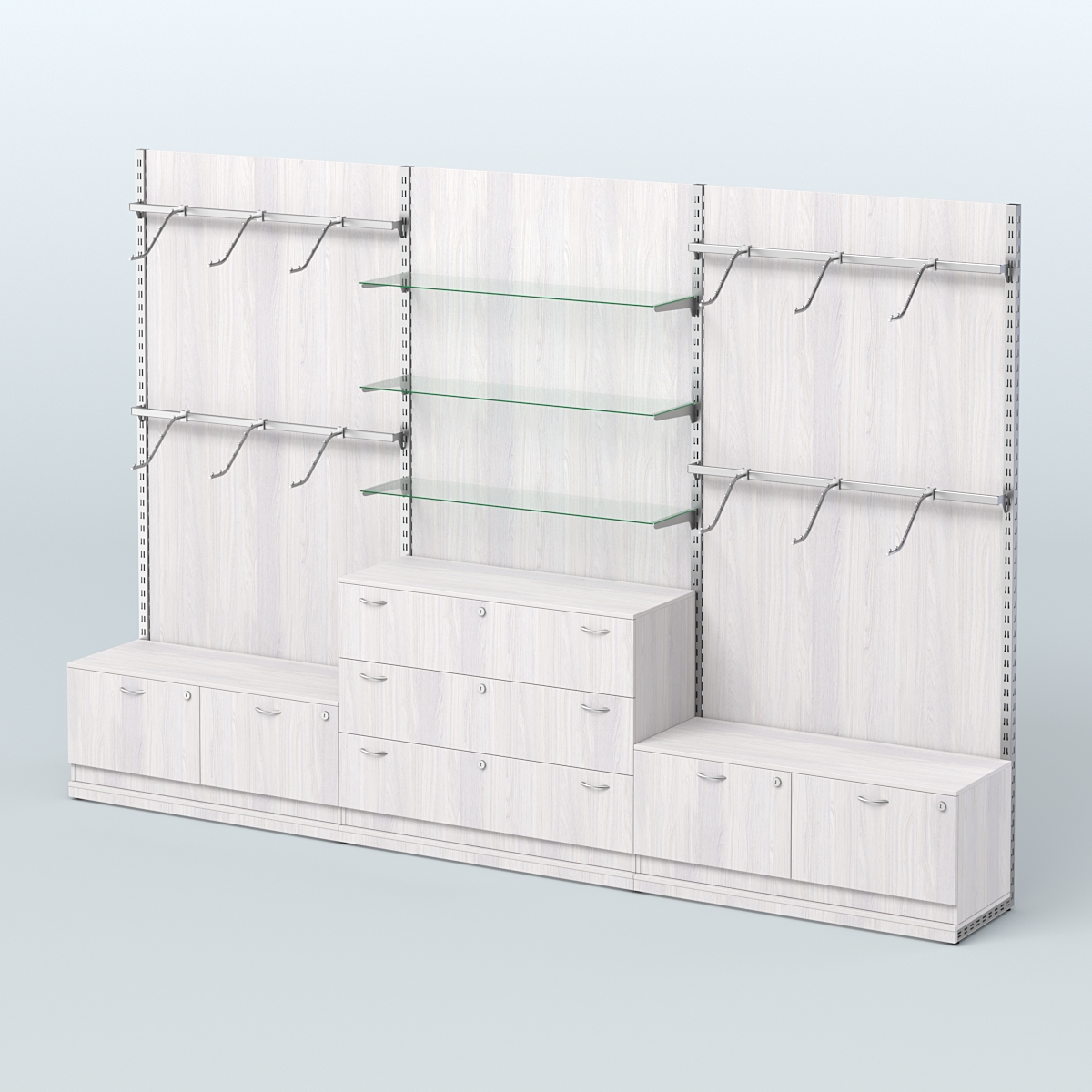 Система ЭЛЕГАНТ №4 пристенная с ДСП и тумбами Т15 и Т13 (3600 мм) Ясень Анкор светлый