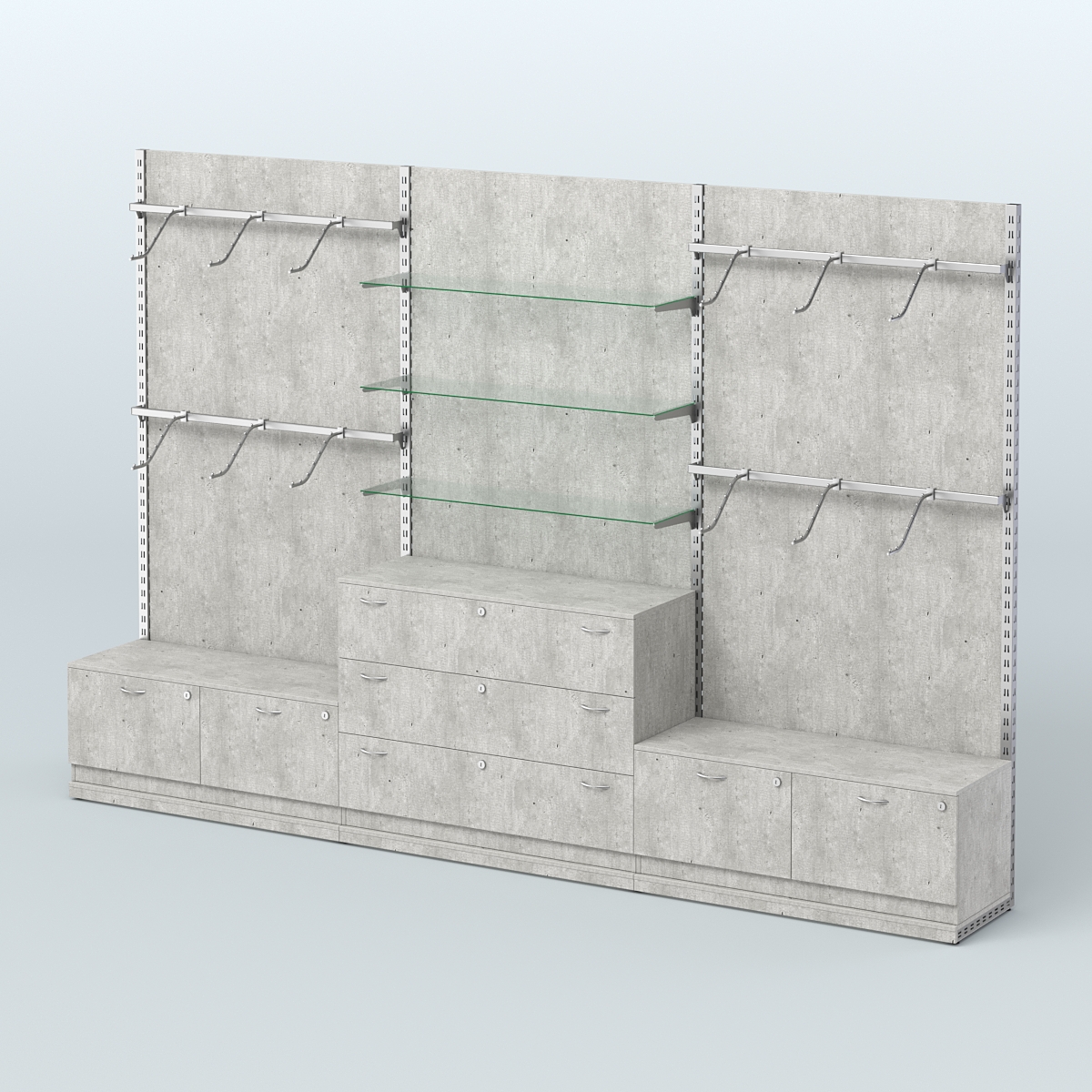 Система ЭЛЕГАНТ №4 пристенная с ДСП и тумбами Т15 и Т13 (3600 мм) Метрополитан Грей