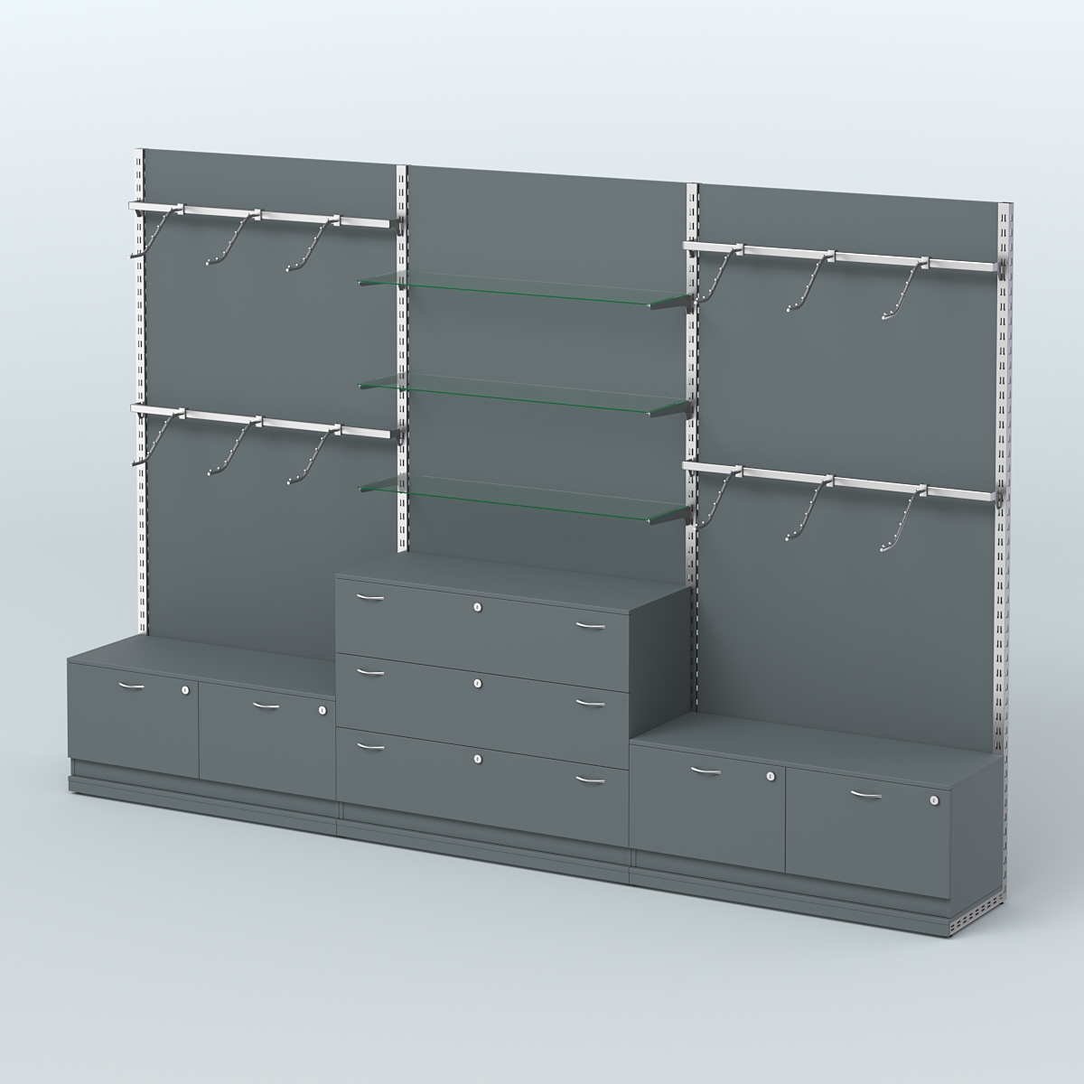 Система ЭЛЕГАНТ №4 пристенная с ДСП и тумбами Т15 и Т13 (3600 мм) Темно-Серый