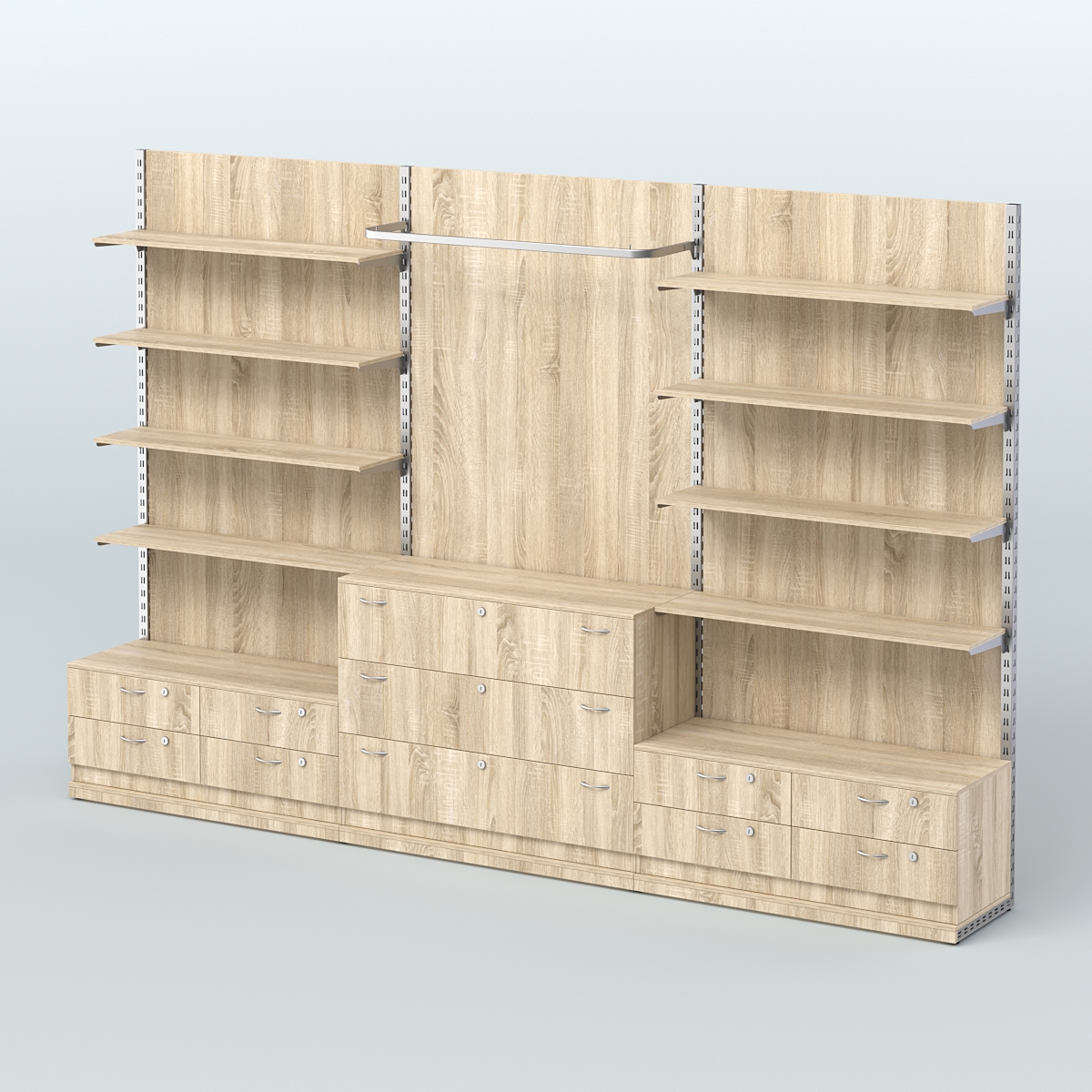 Система ЭЛЕГАНТ №5 пристенная с ДСП и тумбами Т14 и Т13 (3600 мм) Дуб сонома