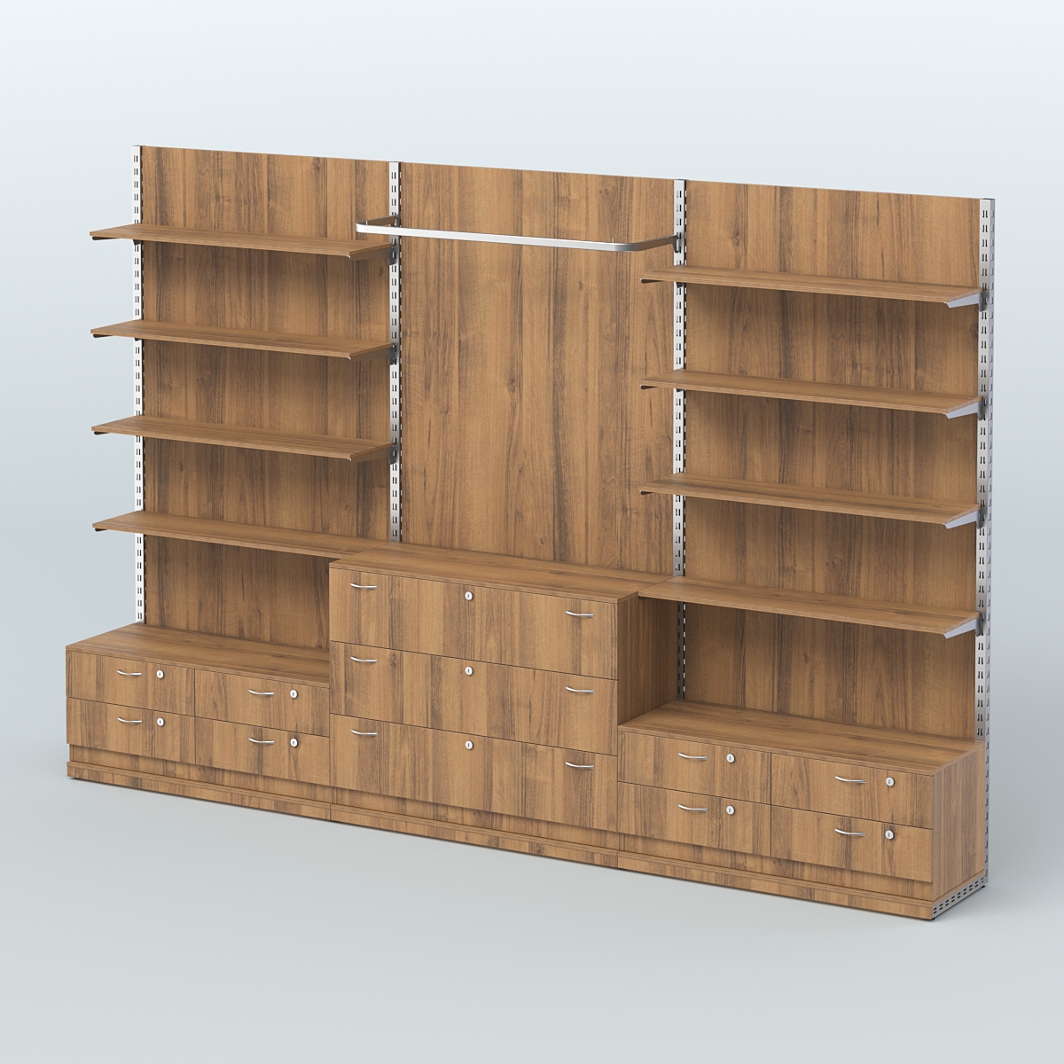 Система ЭЛЕГАНТ №5 пристенная с ДСП и тумбами Т14 и Т13 (3600 мм) Орех