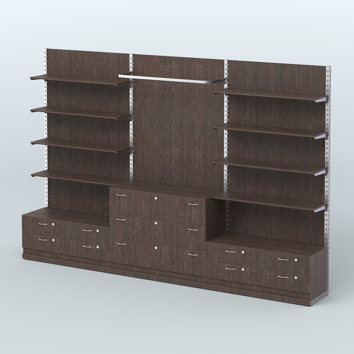 Система ЭЛЕГАНТ №5 пристенная с ДСП и тумбами Т14 и Т13 (3600 мм) Дуб Венге