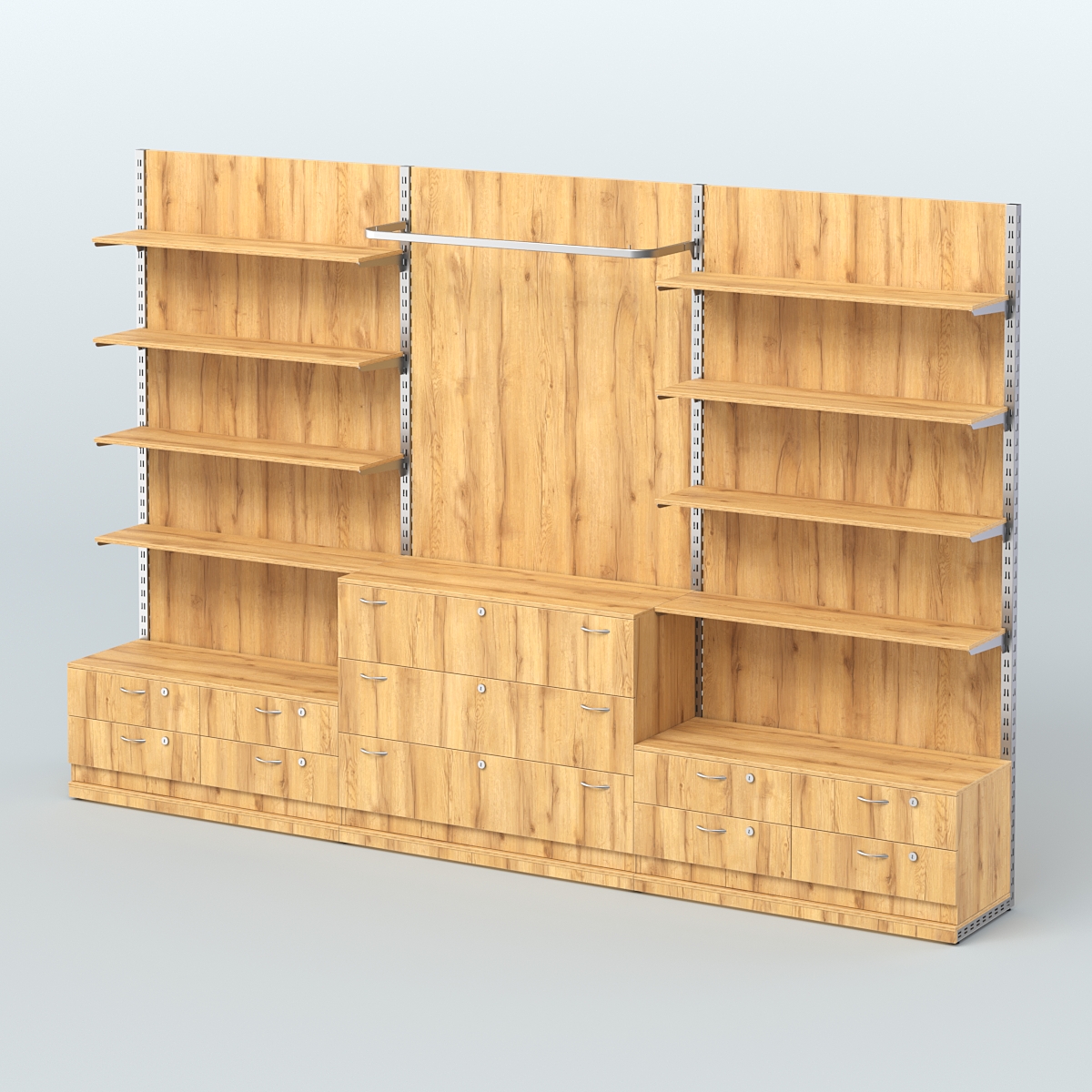 Система ЭЛЕГАНТ №5 пристенная с ДСП и тумбами Т14 и Т13 (3600 мм) Дуб Золотистый