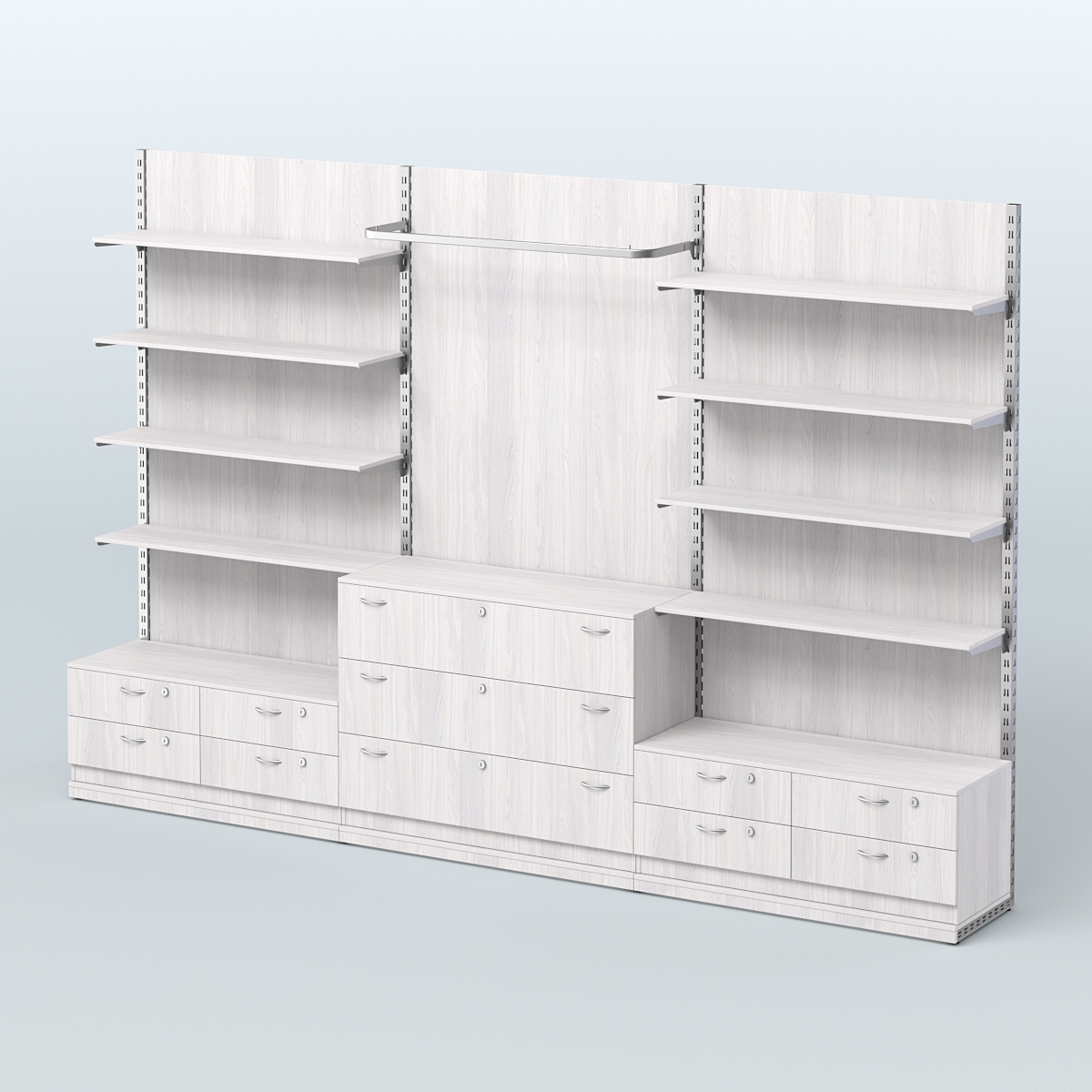 Система ЭЛЕГАНТ №5 пристенная с ДСП и тумбами Т14 и Т13 (3600 мм) Ясень Анкор светлый