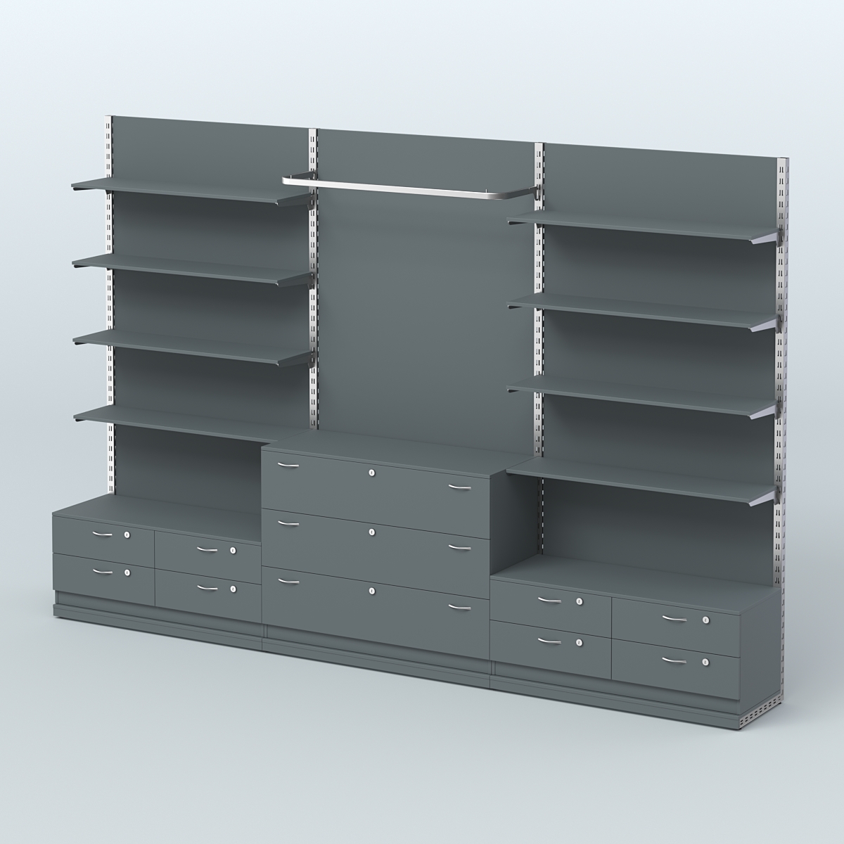 Система ЭЛЕГАНТ №5 пристенная с ДСП и тумбами Т14 и Т13 (3600 мм) Темно-Серый
