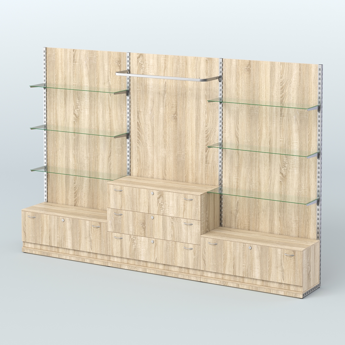 Система ЭЛЕГАНТ №6 пристенная с ДСП и тумбами Т11 и Т13 (3600 мм) Дуб сонома