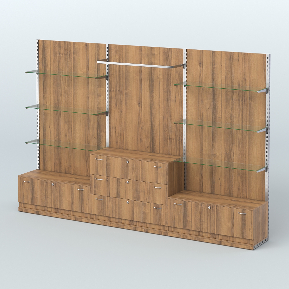 Система ЭЛЕГАНТ №6 пристенная с ДСП и тумбами Т11 и Т13 (3600 мм) Орех