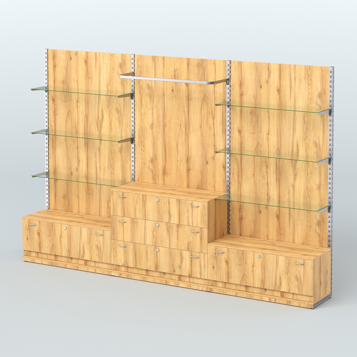 Система ЭЛЕГАНТ №6 пристенная с ДСП и тумбами Т11 и Т13 (3600 мм) Дуб Золотистый