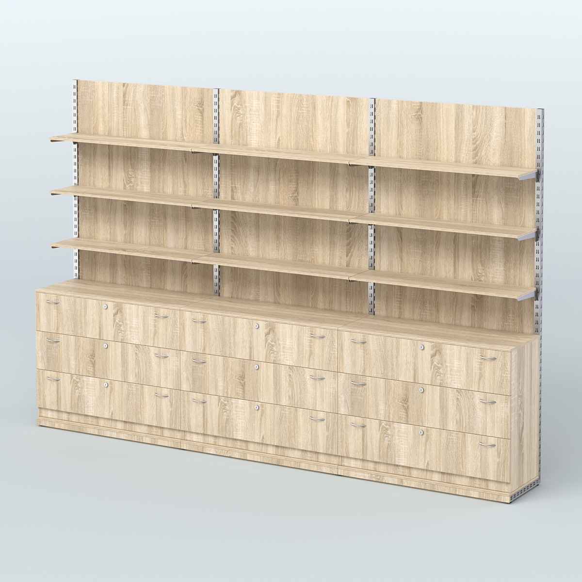 Система ЭЛЕГАНТ №7 пристенная с ДСП и тумбами Т13 (3600 мм) Дуб сонома