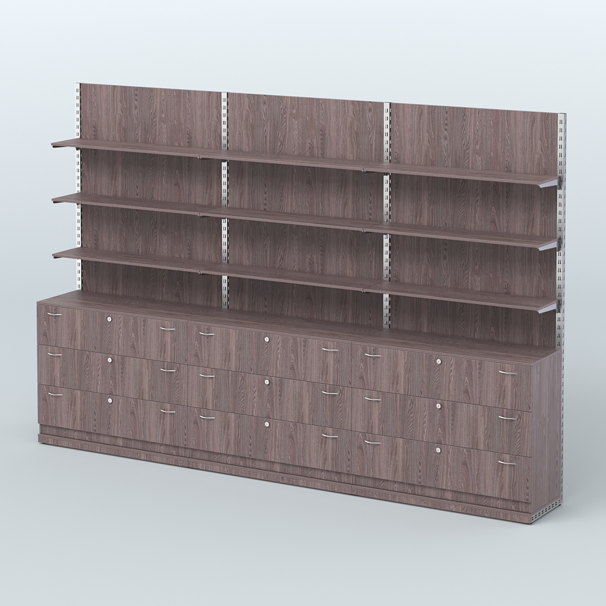 Система ЭЛЕГАНТ №7 пристенная с ДСП и тумбами Т13 (3600 мм) Ясень Анкор темный