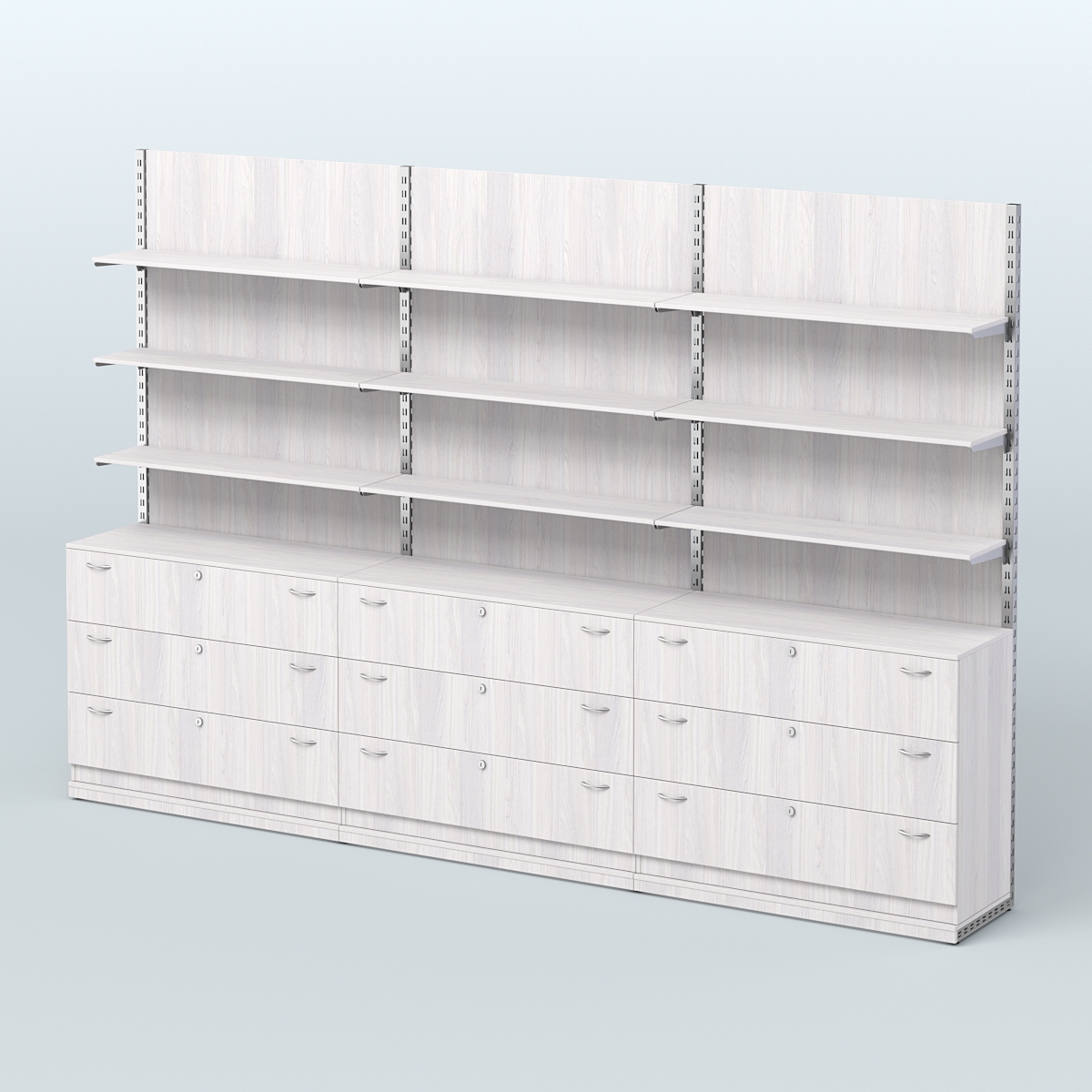 Система ЭЛЕГАНТ №7 пристенная с ДСП и тумбами Т13 (3600 мм) Ясень Анкор светлый