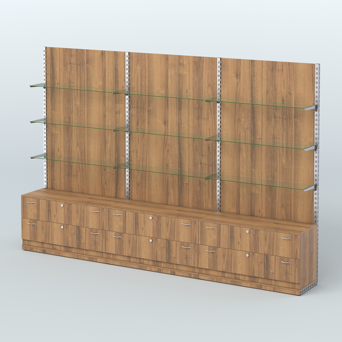 Система ЭЛЕГАНТ №8 пристенная с ДСП и тумбами Т12 (3600 мм) Орех