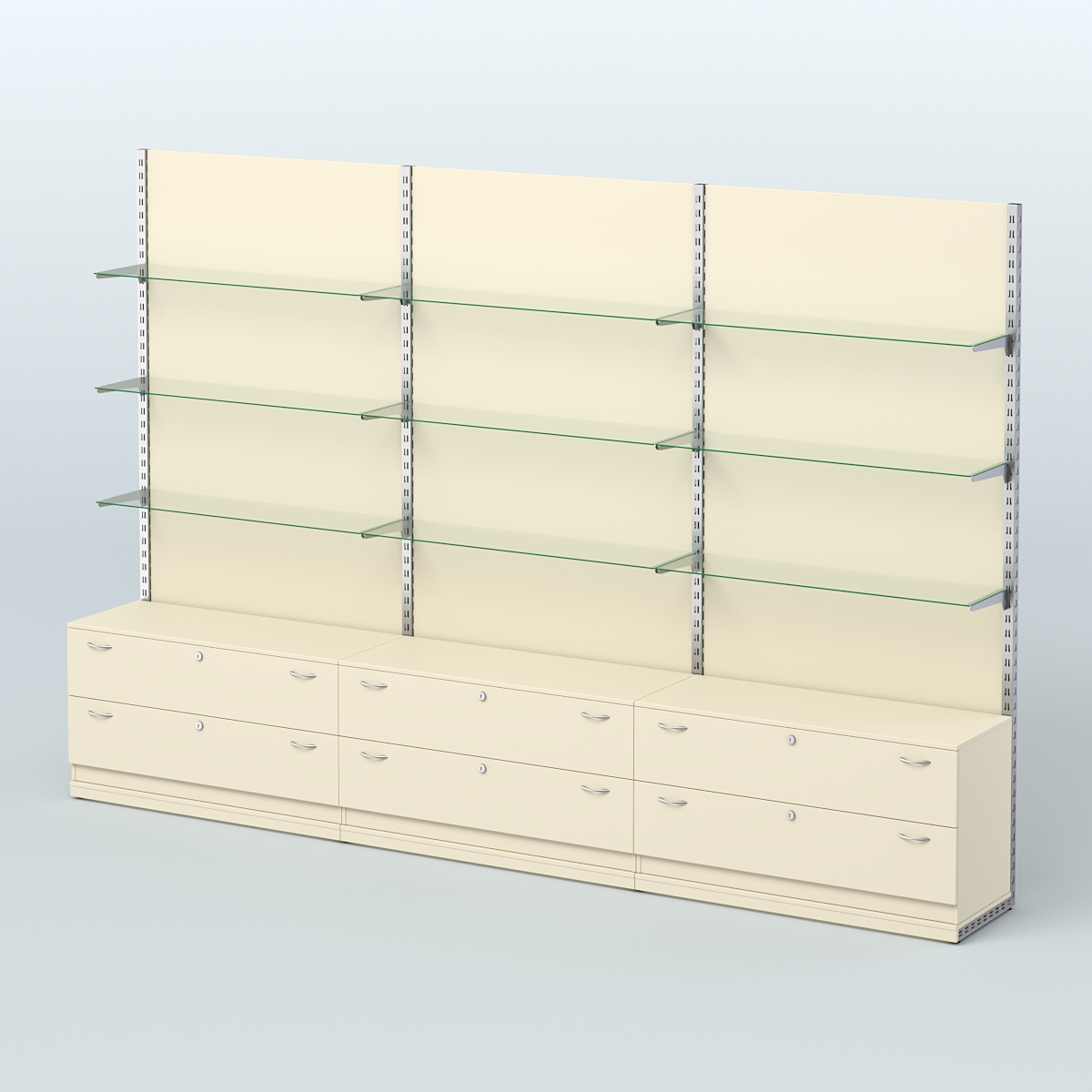 Система ЭЛЕГАНТ №8 пристенная с ДСП и тумбами Т12 (3600 мм) Крем Вайс