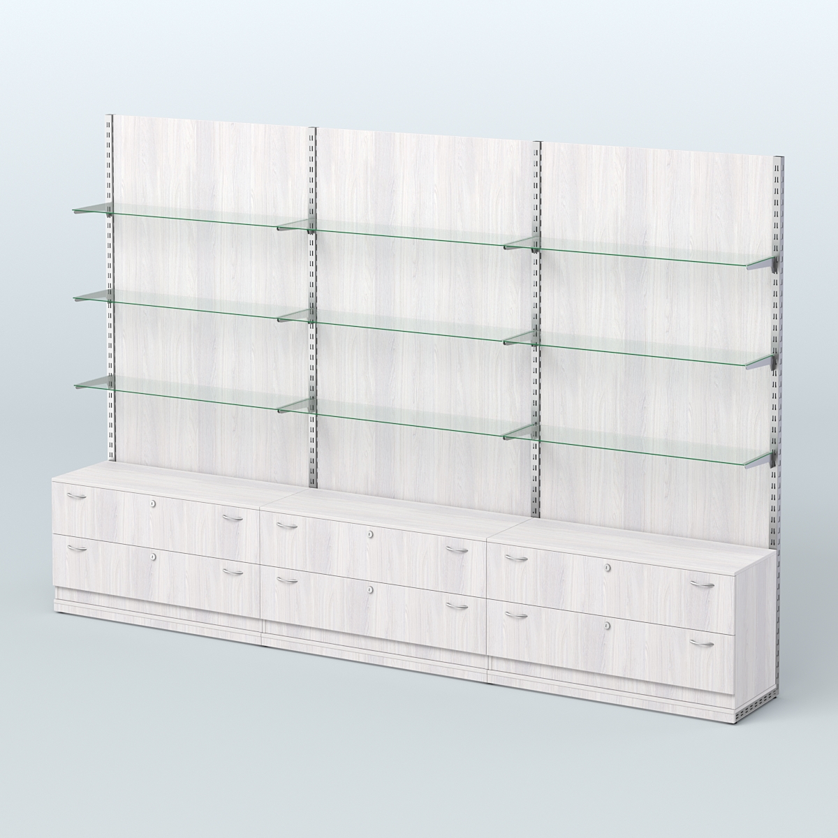 Система ЭЛЕГАНТ №8 пристенная с ДСП и тумбами Т12 (3600 мм) Ясень Анкор светлый