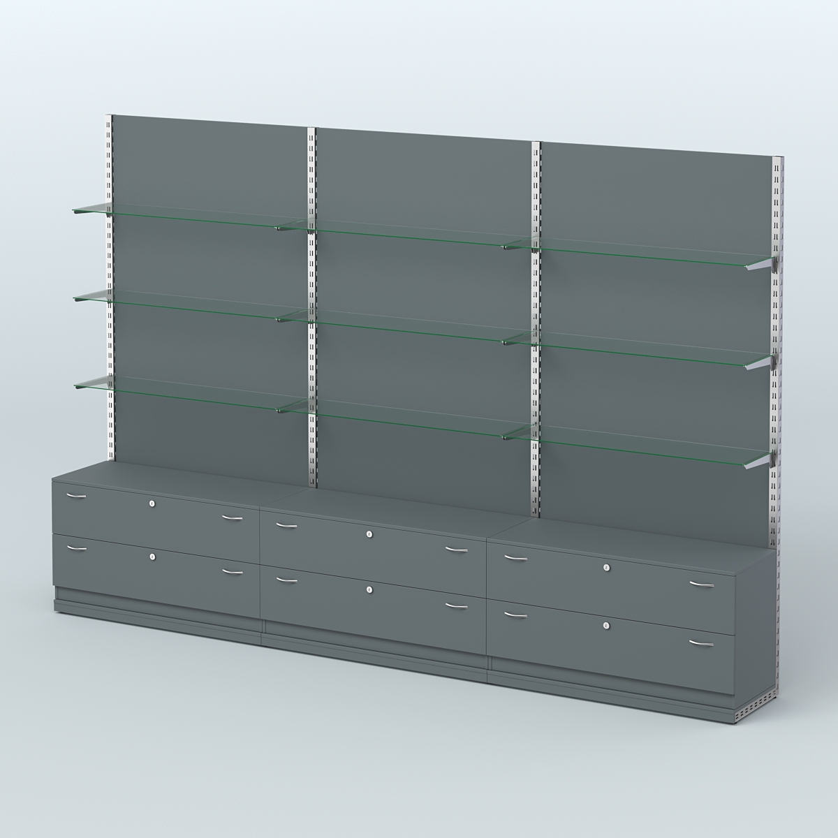 Система ЭЛЕГАНТ №8 пристенная с ДСП и тумбами Т12 (3600 мм) Темно-Серый