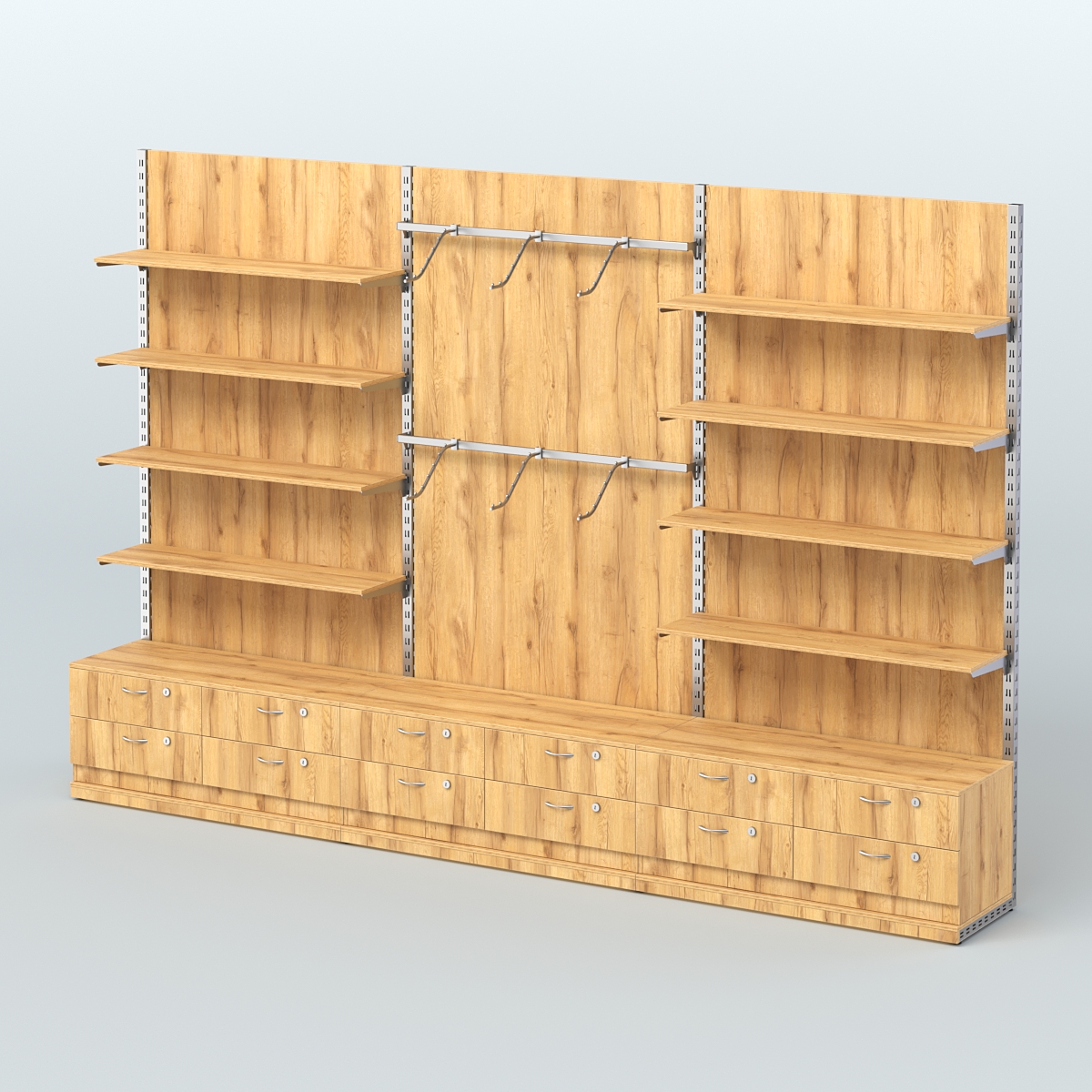 Система ЭЛЕГАНТ №9 пристенная с ДСП и тумбами Т14 (3600 мм) Дуб Золотистый