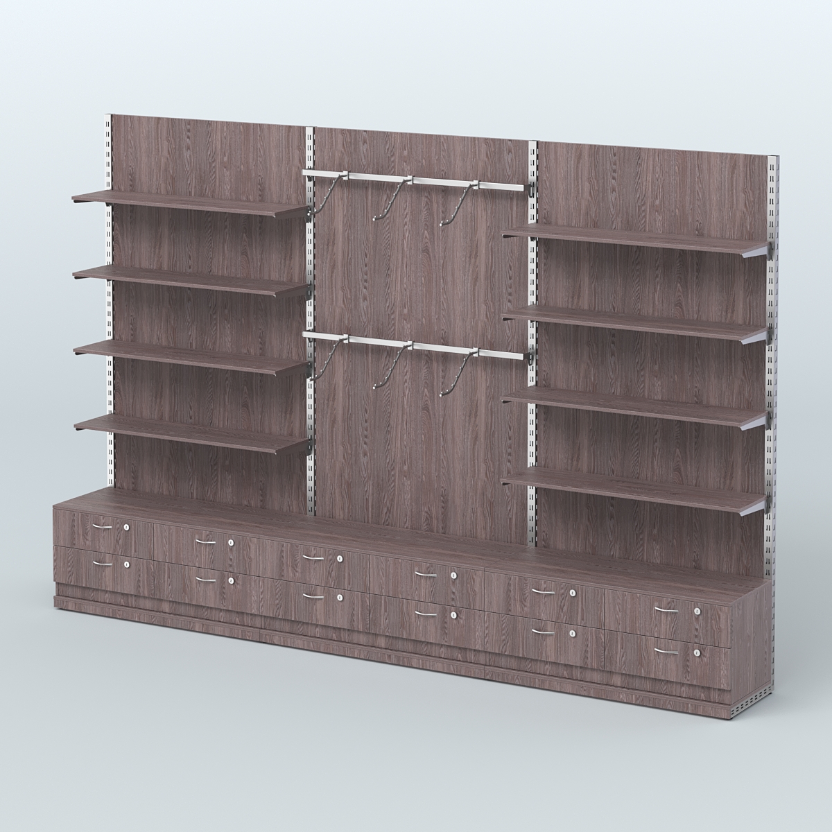 Система ЭЛЕГАНТ №9 пристенная с ДСП и тумбами Т14 (3600 мм) Ясень Анкор темный