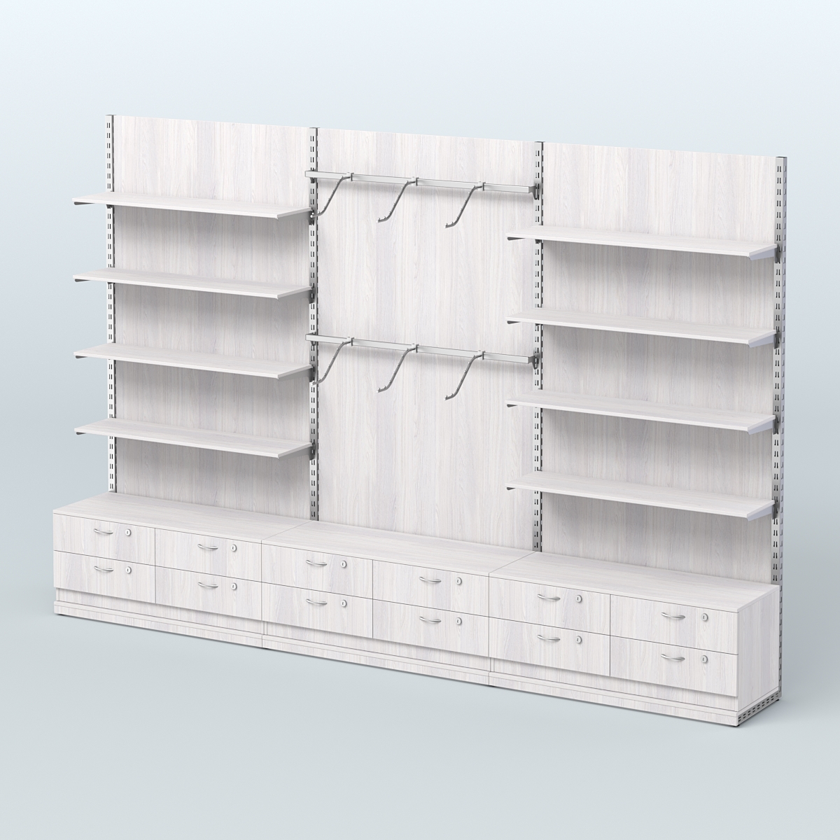 Система ЭЛЕГАНТ №9 пристенная с ДСП и тумбами Т14 (3600 мм) Ясень Анкор светлый
