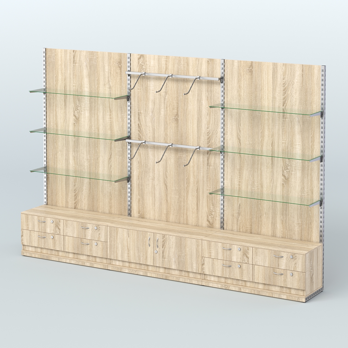 Система ЭЛЕГАНТ №10 пристенная с ДСП и тумбами Т14 и Т21 (3600 мм) Дуб сонома