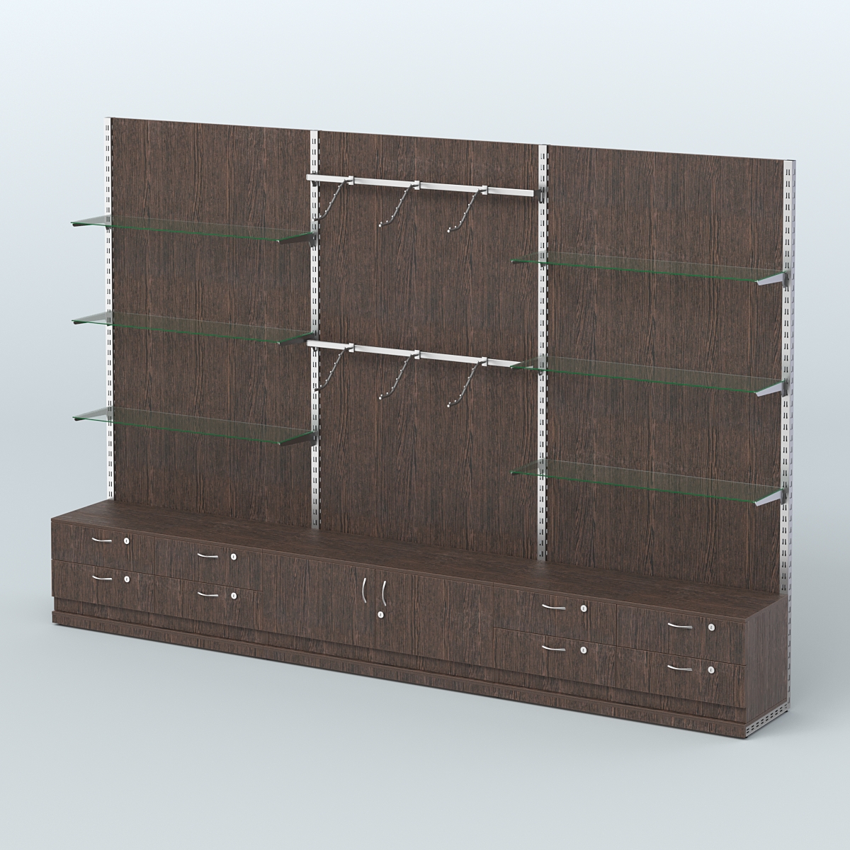 Система ЭЛЕГАНТ №10 пристенная с ДСП и тумбами Т14 и Т21 (3600 мм) Дуб Венге