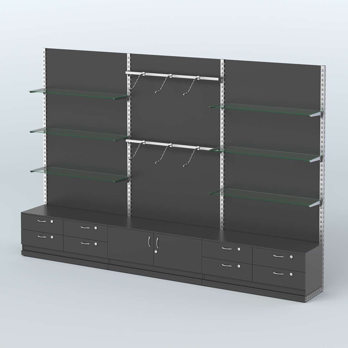 Система ЭЛЕГАНТ №10 пристенная с ДСП и тумбами Т14 и Т21 (3600 мм) Черный