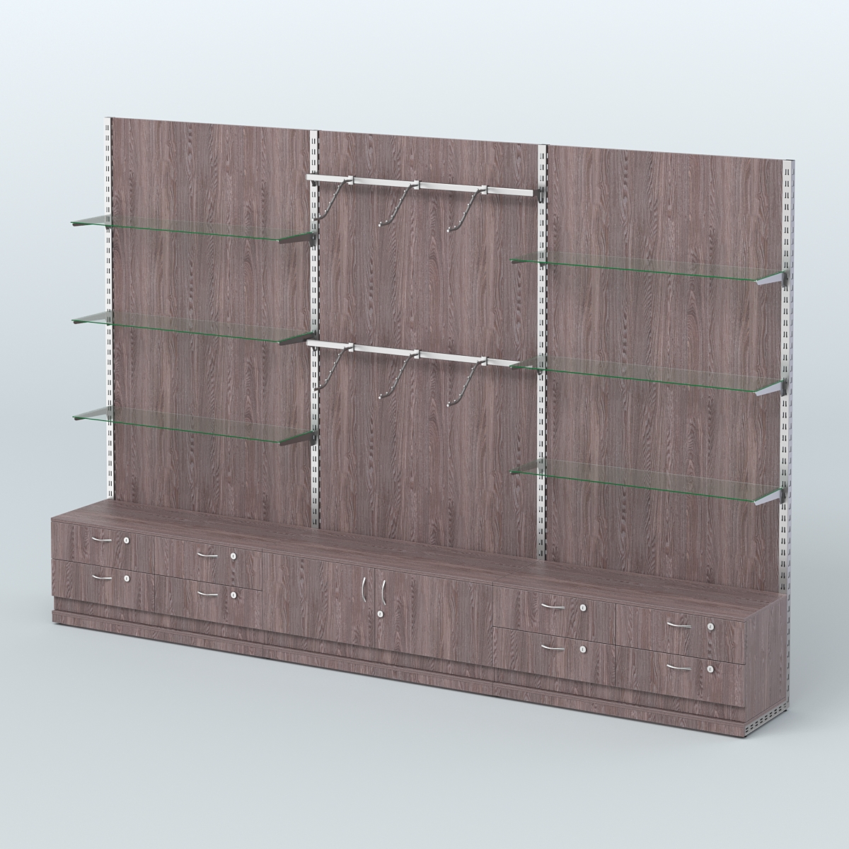 Система ЭЛЕГАНТ №10 пристенная с ДСП и тумбами Т14 и Т21 (3600 мм) Ясень Анкор темный