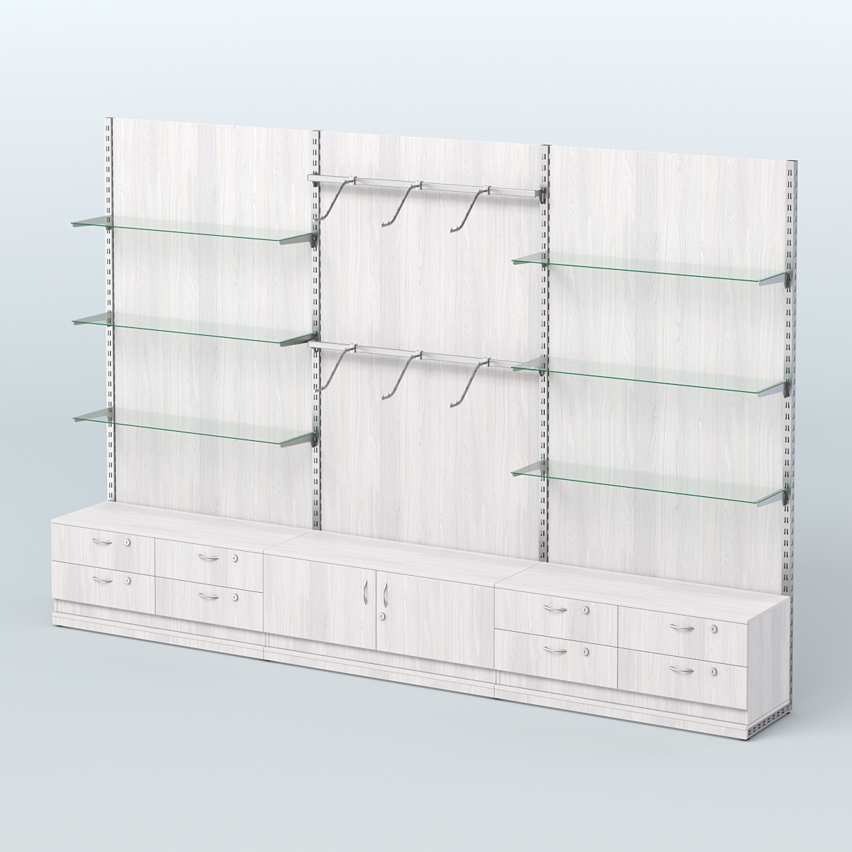 Система ЭЛЕГАНТ №10 пристенная с ДСП и тумбами Т14 и Т21 (3600 мм) Ясень Анкор светлый