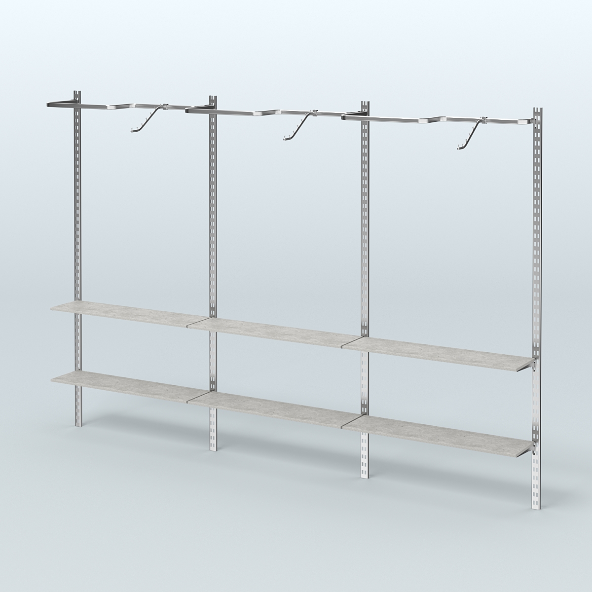 Система ГЛОБАЛ с Р-образными поручнями и полками из ДСП №4 (3600 мм) Метрополитан Грей