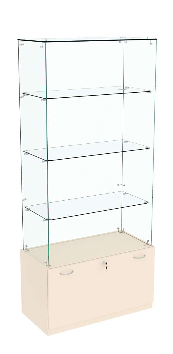 Витрина Кристалл №105 прямоугольная (З/C - стекло), без дверей. Крем Вайс