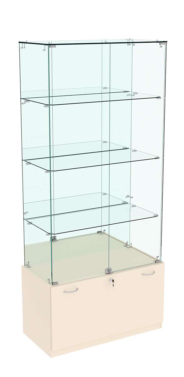 Витрина Кристалл №7 прямоугольная (задняя стенка - зеркало) Крем Вайс