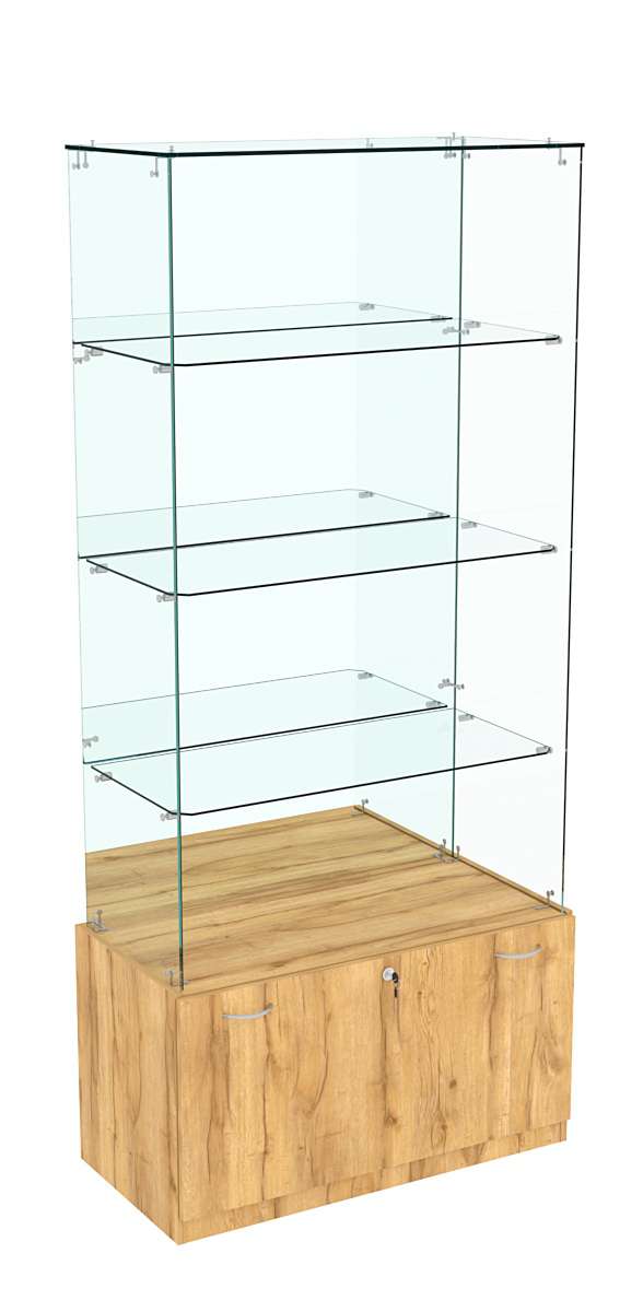 Витрина Кристалл №107 прямоугольная (З/C - зеркало), без дверей Дуб Золотистый