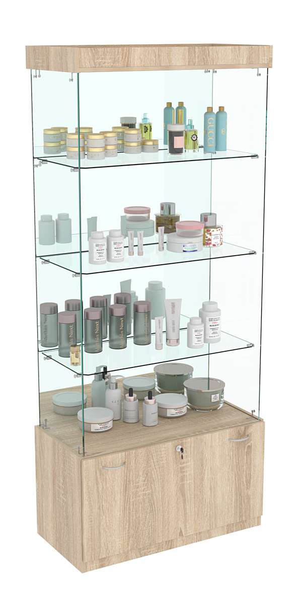 Витрина Кристалл №103 прямоугольная (З/C - зеркало), без дверей Дуб сонома