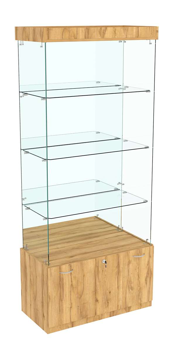 Витрина Кристалл №103 прямоугольная (З/C - зеркало), без дверей Дуб Золотистый