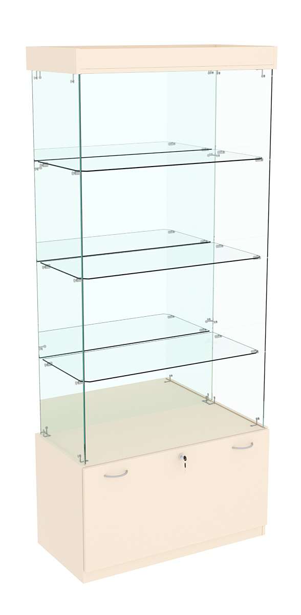 Витрина Кристалл №103 прямоугольная (З/C - зеркало), без дверей Крем Вайс