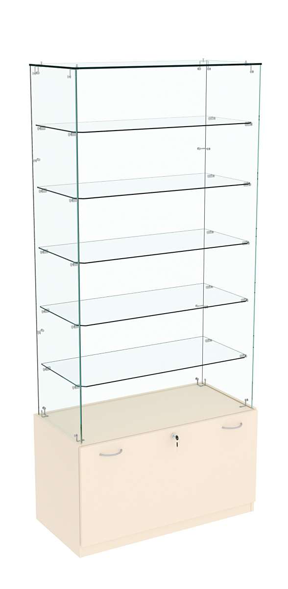 Витрина Кристалл №605 прямоугольная (З/C - стекло), без дверей. Крем Вайс